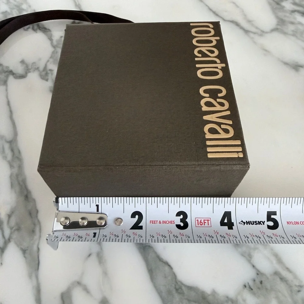 Roberto Cavalli Brown Textured Square Gift Box with Gold Logo and Ribbon Pull
